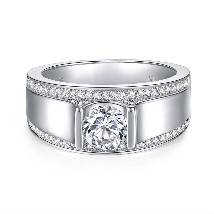 Charming Moissanite Men's Ring, 1/2 Carat, 925 Silver