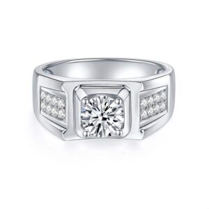Men's Moissanite Wedding Ring - 1 Carat D Color VVS1 Round Brilliant Cut S925 Silver Promise Ring