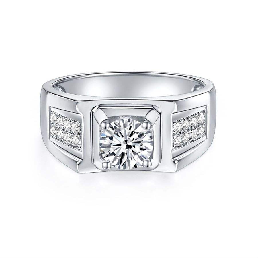 Men's Moissanite Wedding Ring - 1 Carat D Color VVS1 Round Brilliant Cut S925 Silver Promise Ring