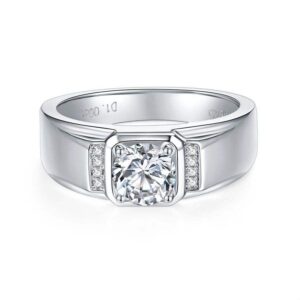 1 Carat Moissanite S925 Silver Men's Ring - Elegant High-End Wedding Band