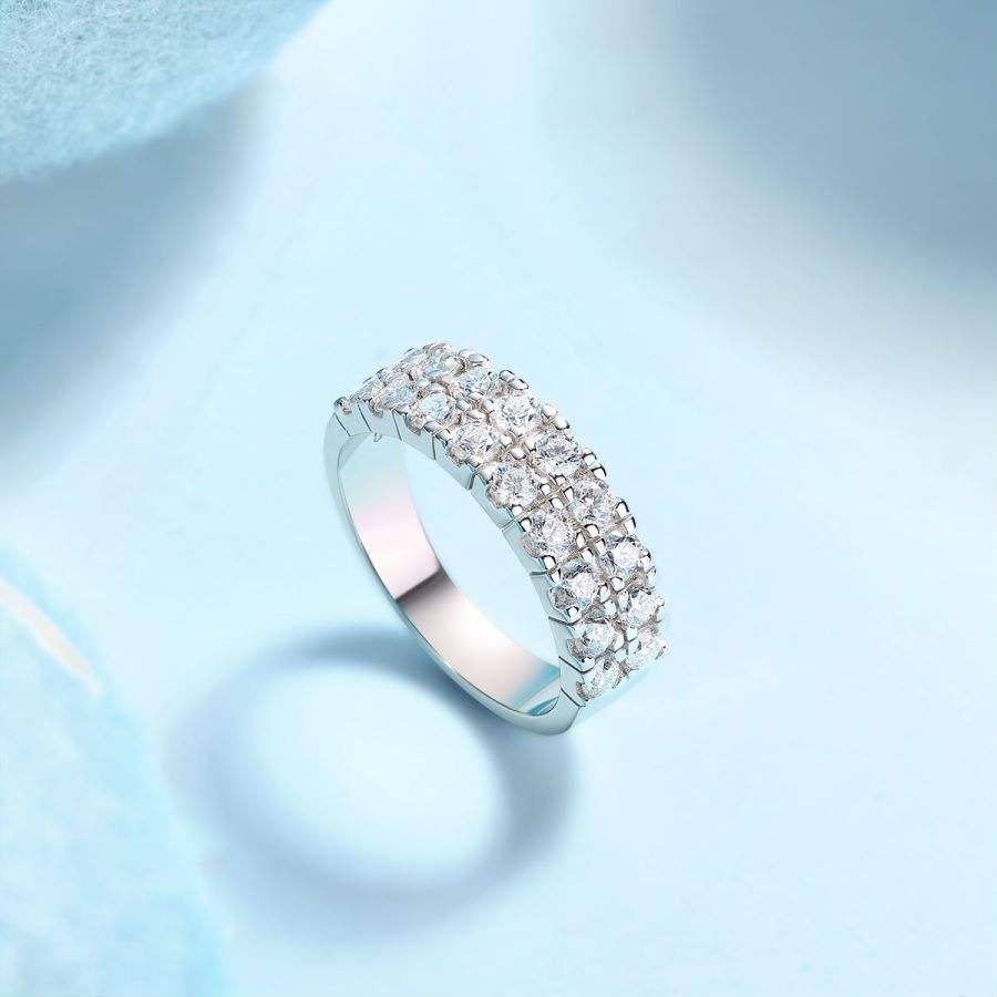 1.08cttw Moissanite VVS1 D Color with GRA Certified Diamond Eternity Wedding Ring in 925 Silver - Image 2