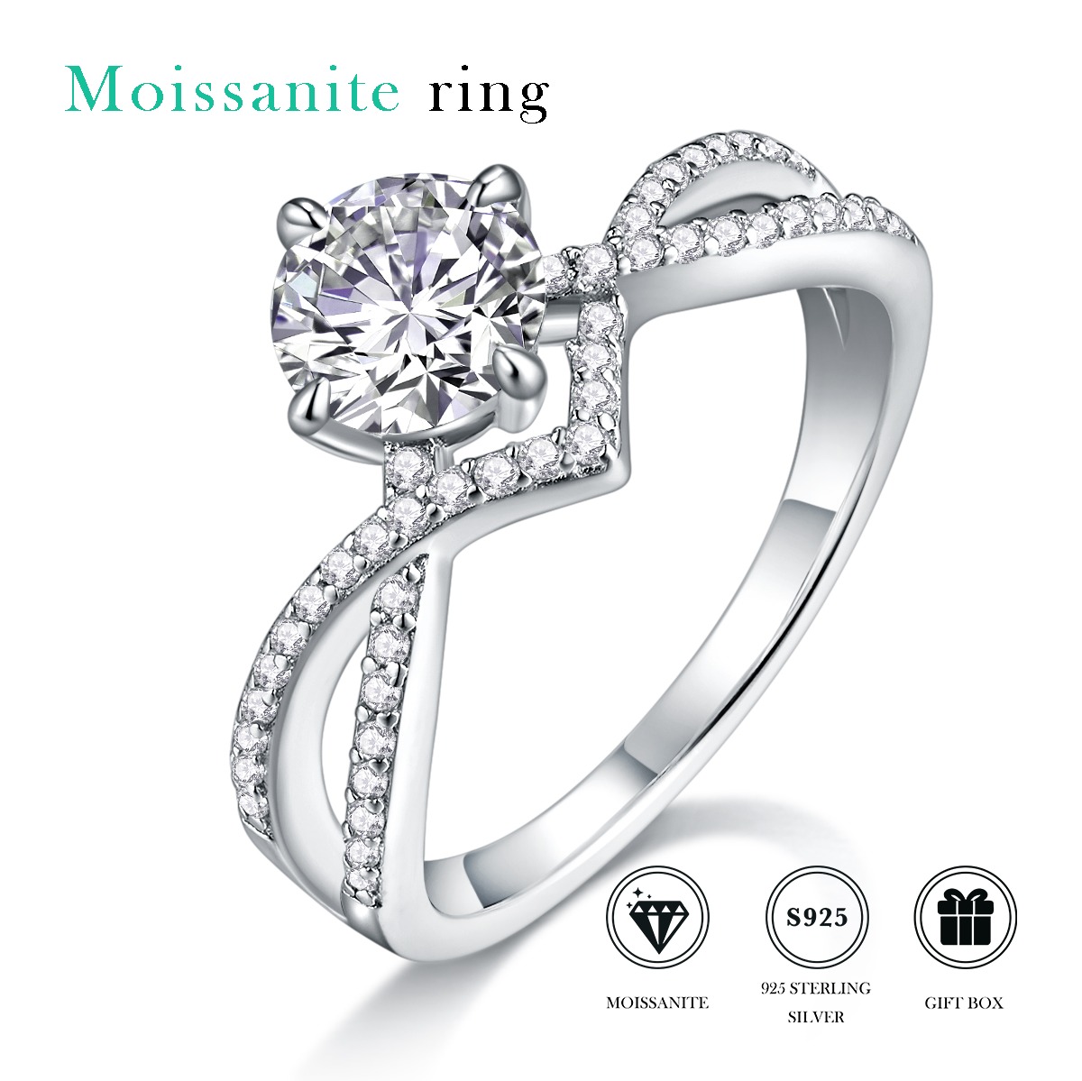 S925 Moissanite Rings Customized Women Luxury Fashion Romantic Sterling Silver Ring - Image 2
