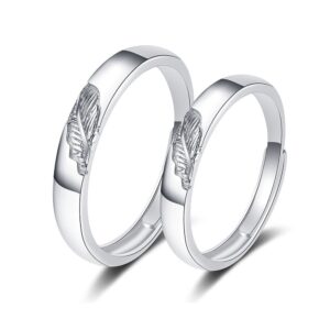 S925 sterling silver ring opening adjustable leaf couple ring