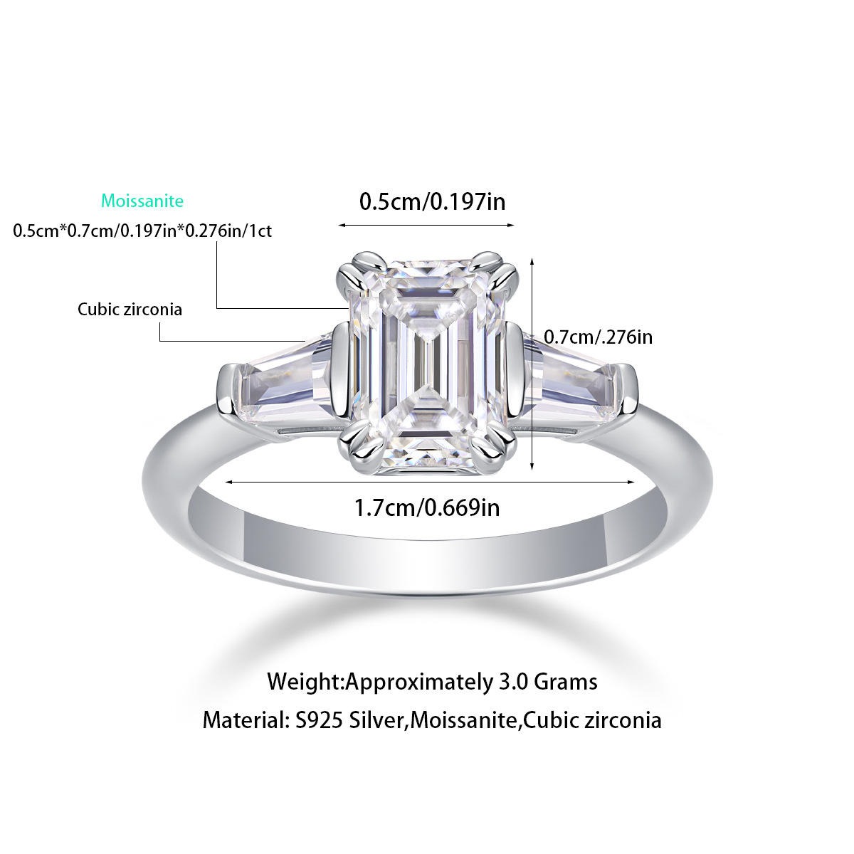 Wholesale 925 Sterling Silver Women 1ct Bling Moissanite Engagement Ring For Woman Classic Type Emerald Cut - Image 2