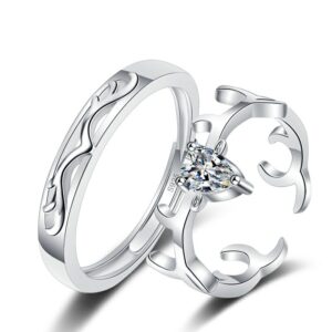 S925 sterling silver ring opening adjustable antler couple ring