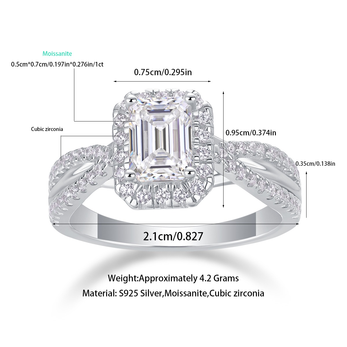 Women Mossinate Diamond Jewelry 925 Sterling Silver Ring 1ct Carat Diamond Moissanite Ring - Image 2