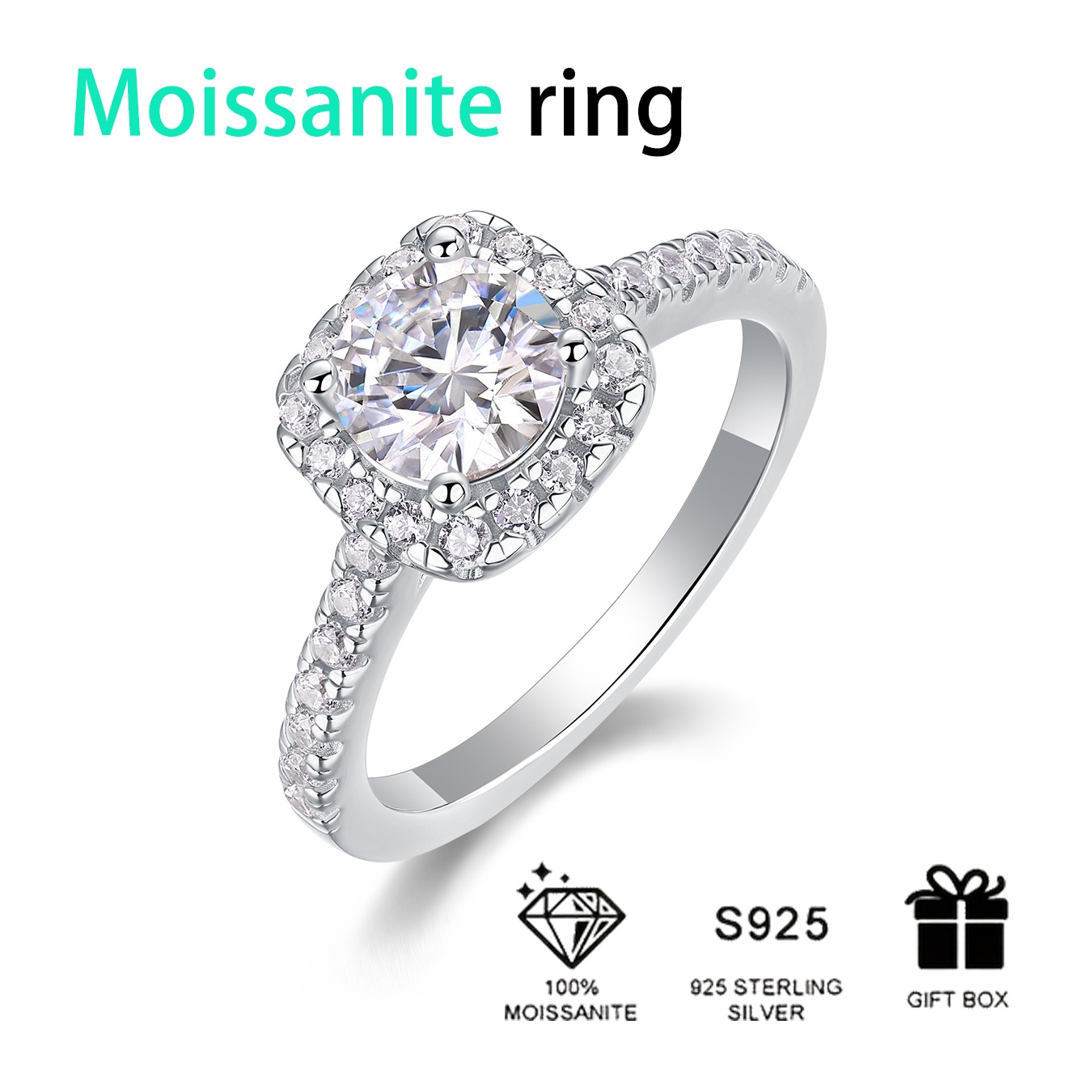 Wholesale S925 Sterling Silver Women 1ct Bling Moissanite Engagement Ring For Woman - Image 2