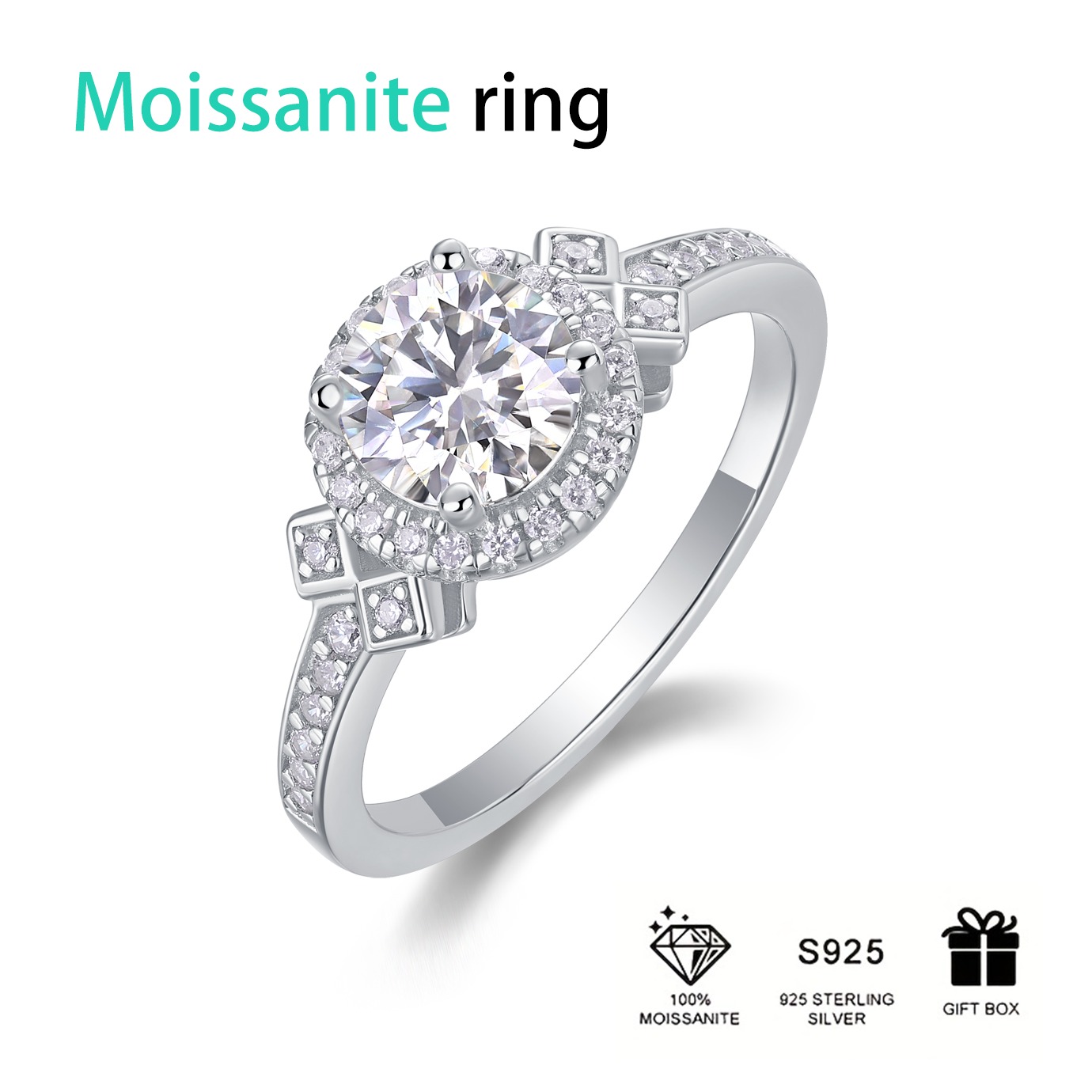 S925 Sterling Silver 1ct Moissanite Rings Exquisite Shiny Full Diamond Rings For Women Engagement Jewelry Manufacturer - Image 2