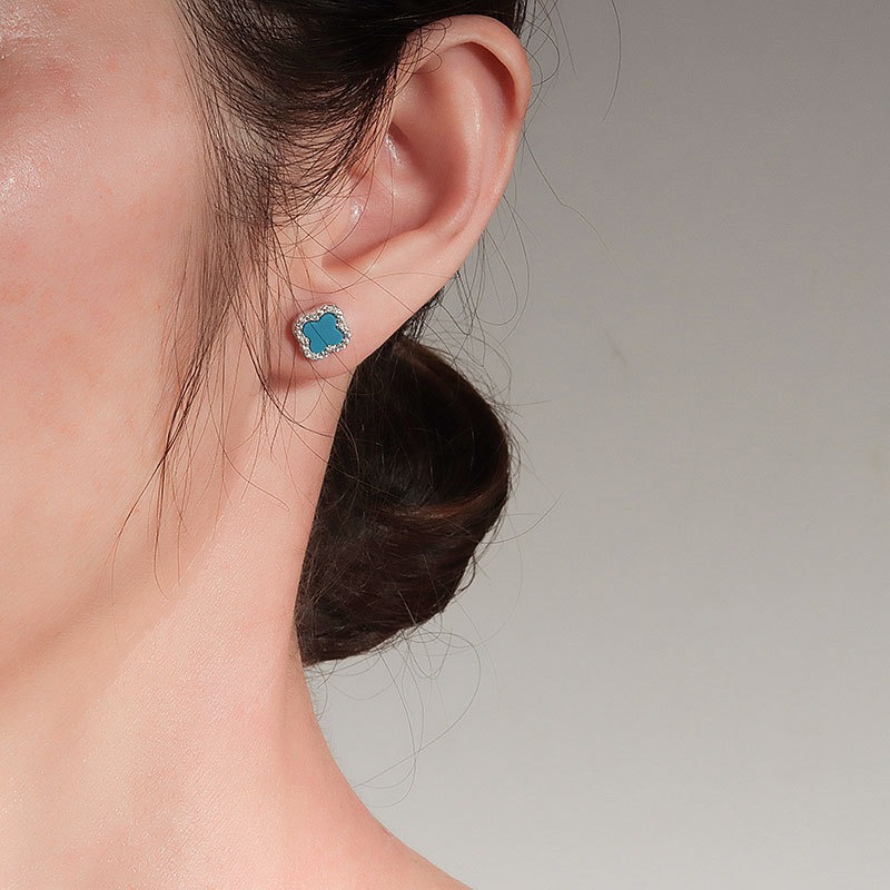 S925 sterling silver stud earrings fritillary four-leaf clover - Image 7