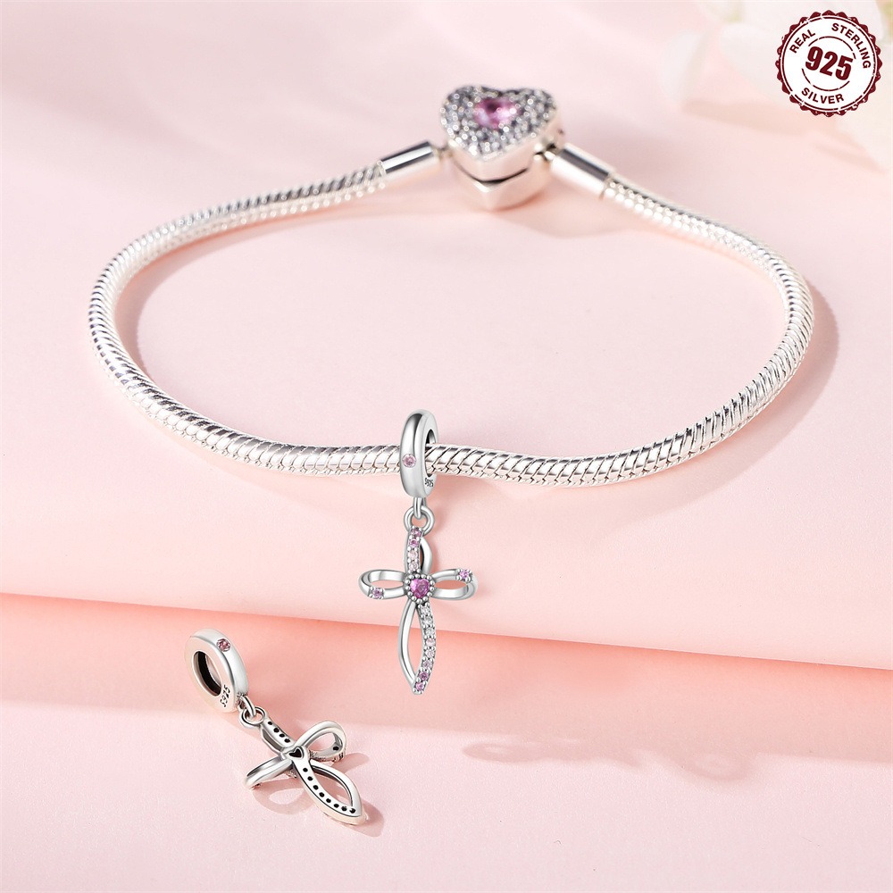 S925 sterling silver beaded DIY heart cross bracelet accessories - Image 5