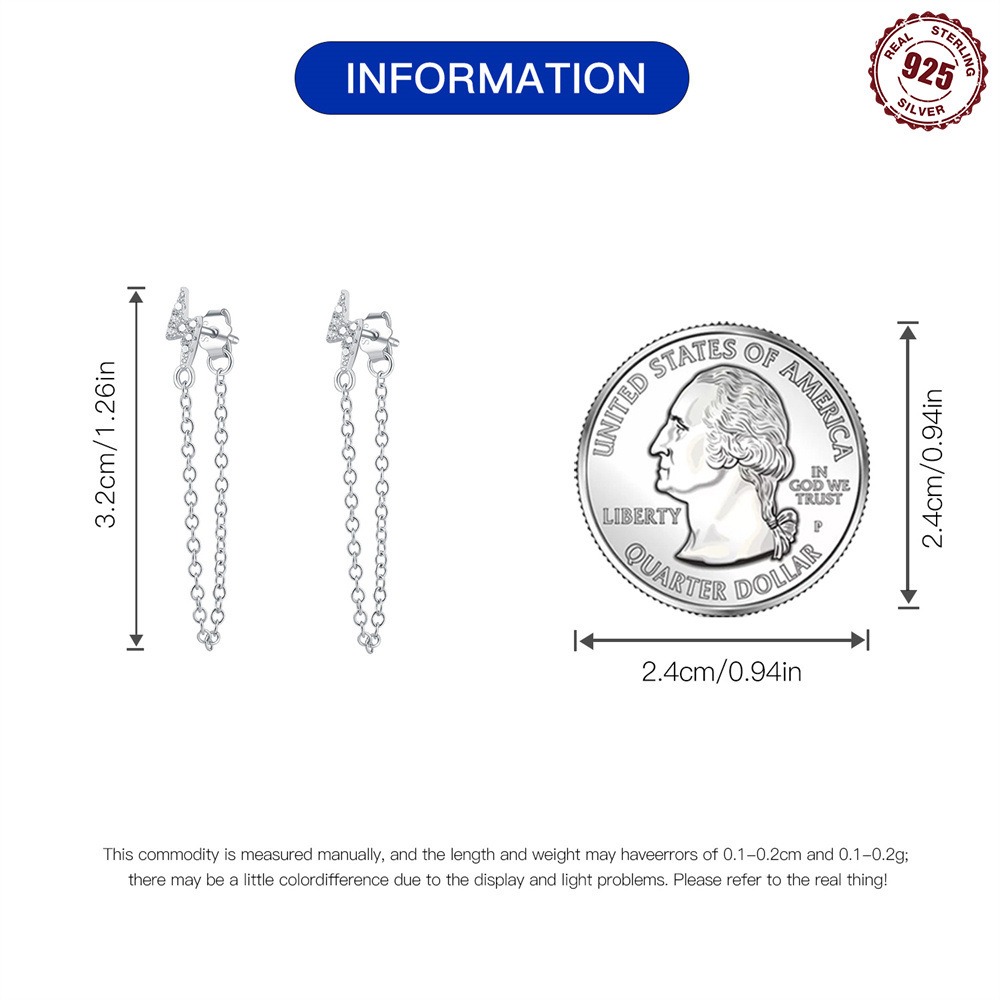 S925 sterling silver tassel zircon stud earrings - Image 4