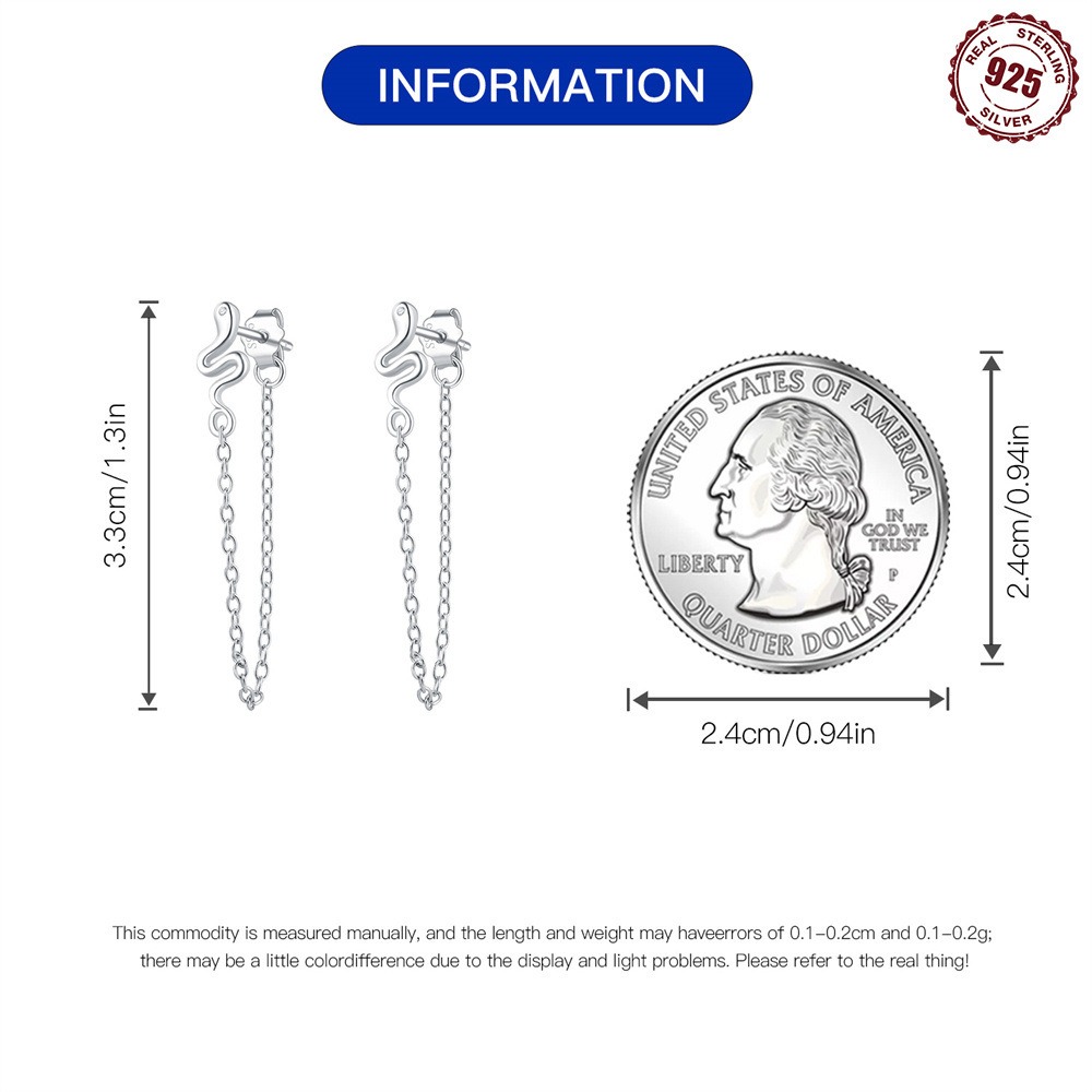 S925 sterling silver tassel snake stud earrings - Image 3