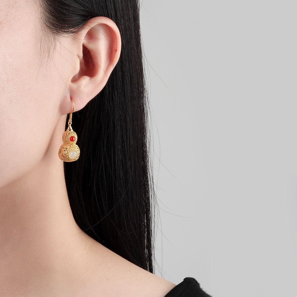 S925 sterling silver stud earrings gourd earrings - Image 2