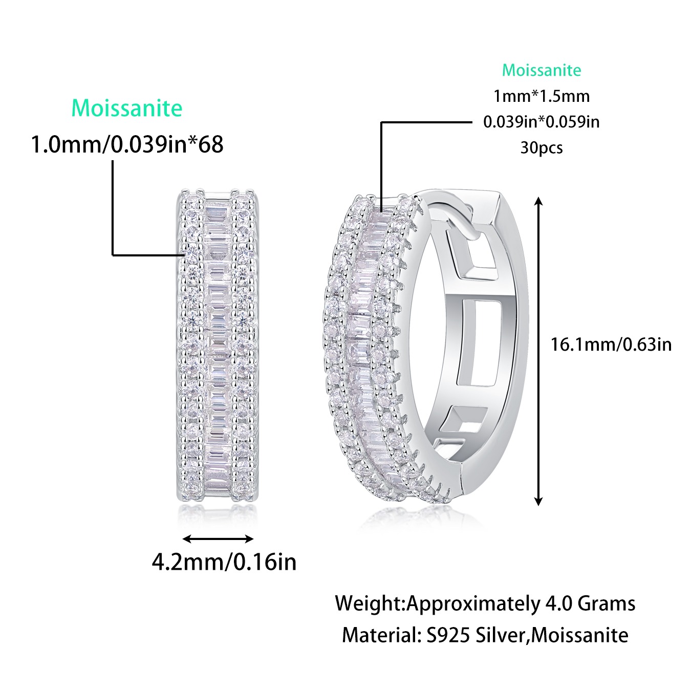 Moissanite S925 sterling silver earrings - Image 2