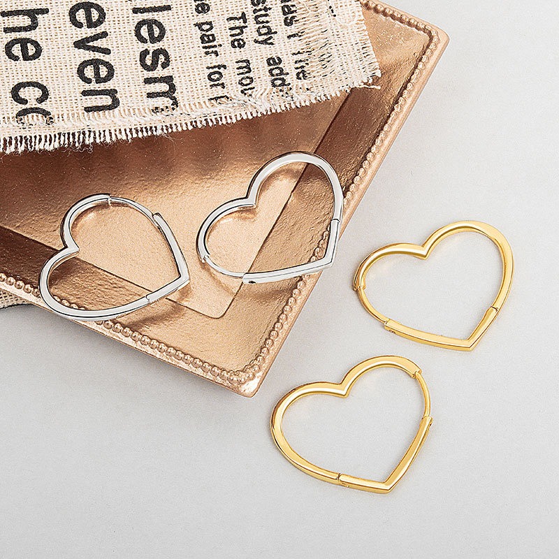 S925 sterling silver stud earrings heart-shaped earrings - Image 5