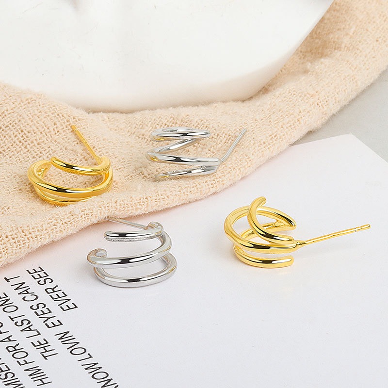 S925 sterling silver stud earrings geometric multi-layer circle earrings - Image 4