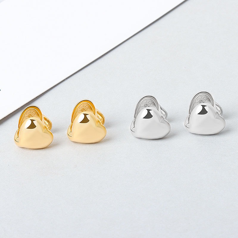 S925 sterling silver stud earrings heart-shaped earrings - Image 5