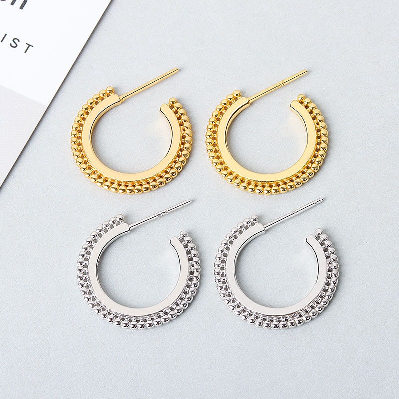 S925 sterling silver stud earrings with small beads - Image 4