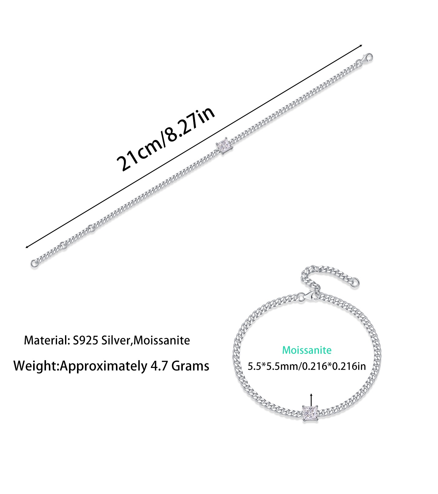 New Arrival Minimalist 925 Sterling Silver Bead Link Chain White Gol Moissanite Trendy Necklace For Gift - Image 3