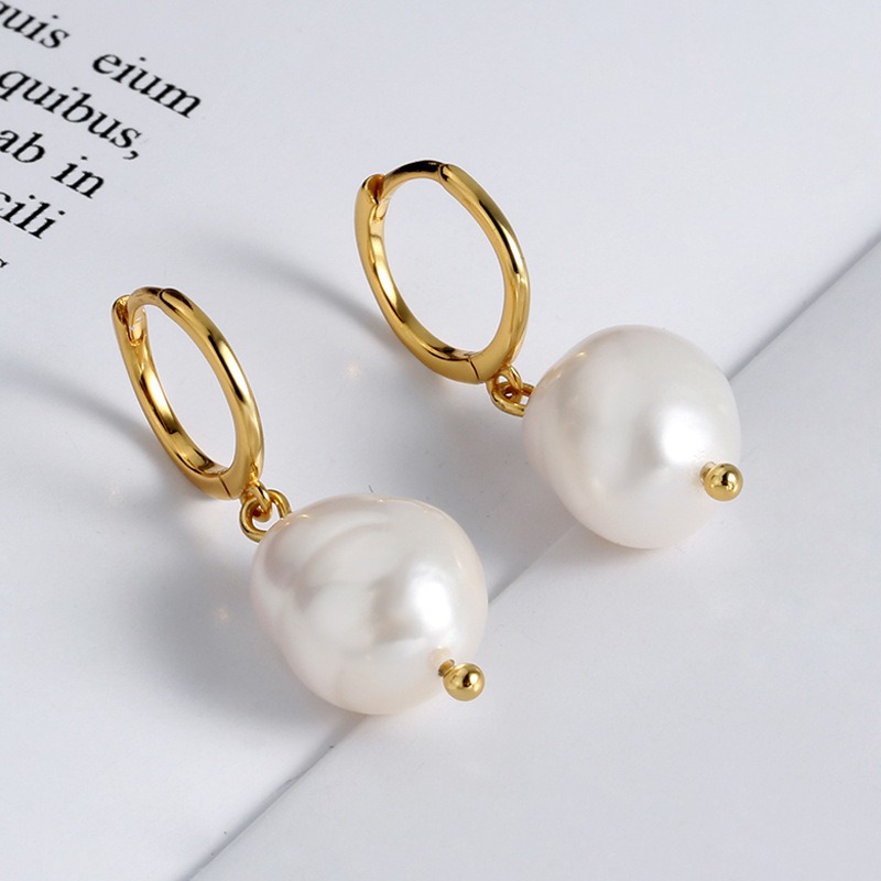 S925 sterling silver stud earrings irregular pearl earrings - Image 2