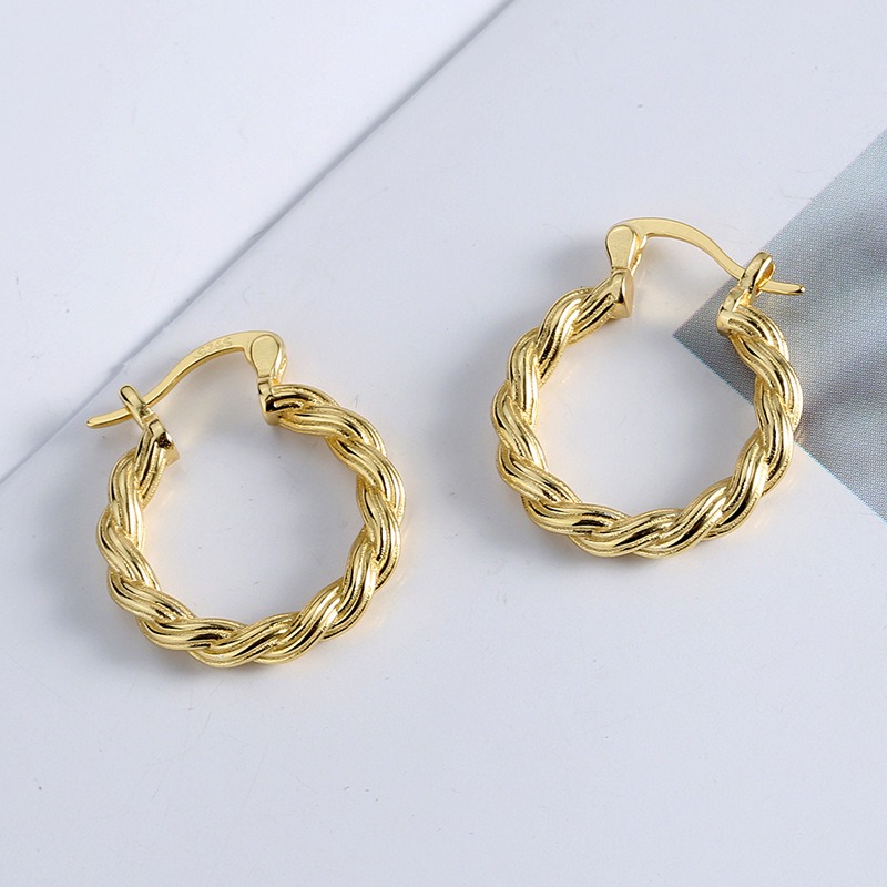 S925 sterling silver stud earrings round twist earrings - Image 3