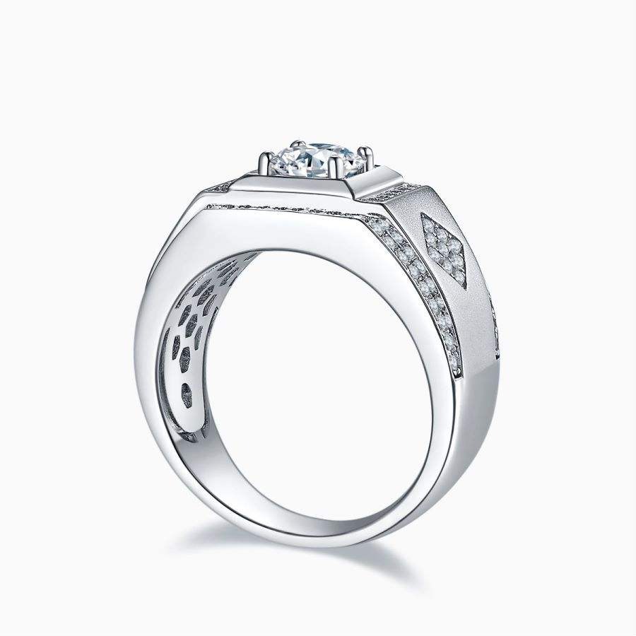 Vintage 1 Ct Round Cut Moissanite Men's Ring S925 Silver with Rectangular Setting - Image 3