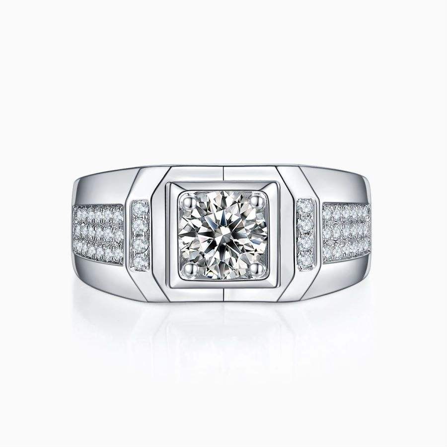1 Carat Moissanite Men's Engagement Ring S925 Silver Wedding Ring