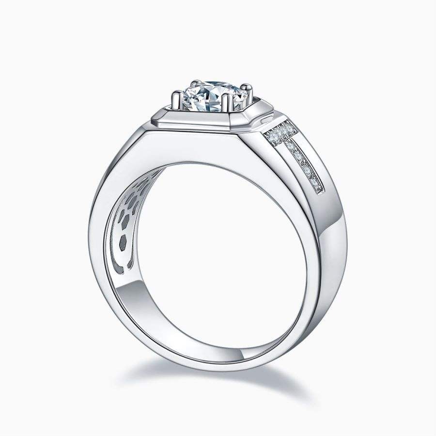 1 Carat D Color Moissanite S925 Silver Plated Ring for Men - Image 3