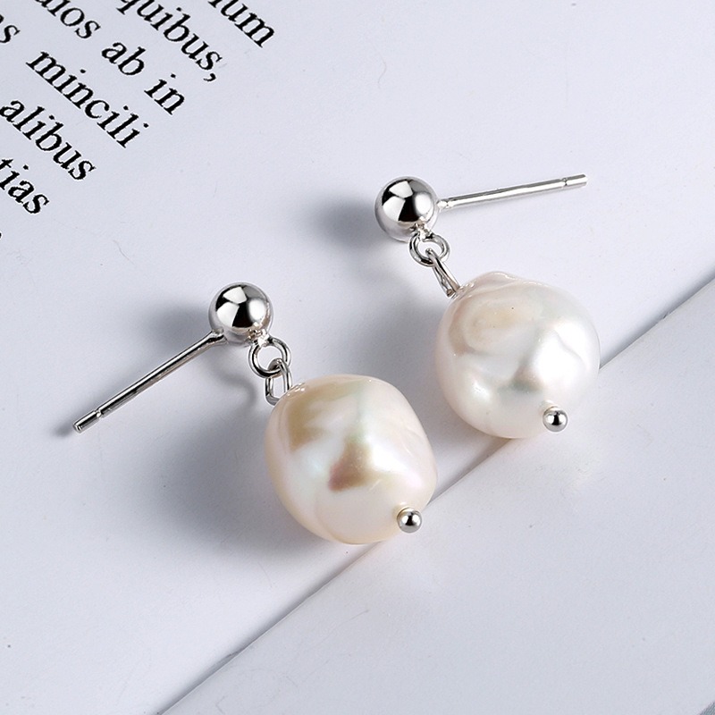S925 sterling silver stud earrings irregular pearl earrings - Image 3