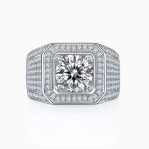 Elegant 3 Carat Round Moissanite Men's Ring S925 Silver with 18K Gold Plating