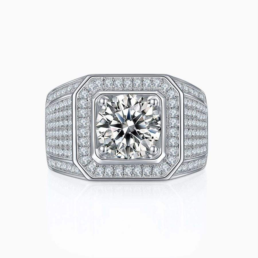 Elegant 3 Carat Round Moissanite Men's Ring S925 Silver with 18K Gold Plating