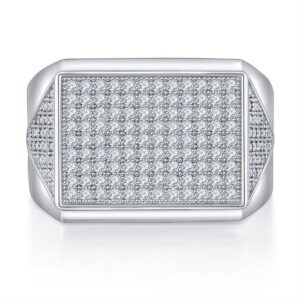 S925 Sterling Silver Men's Square Ring with Moissanite