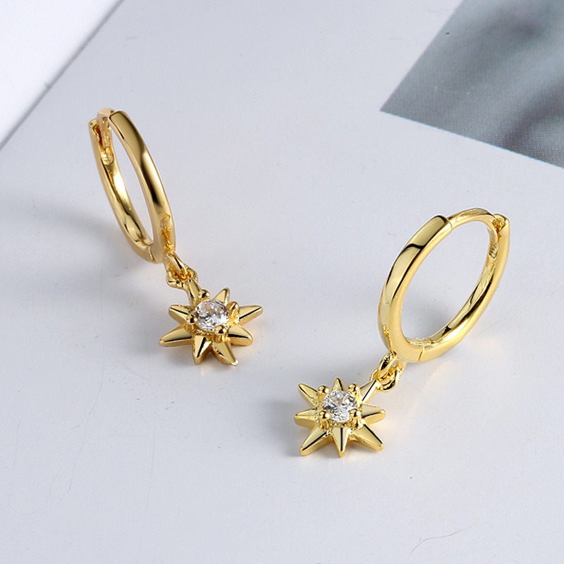 S925 sterling silver stud earrings octagonal star earrings - Image 2