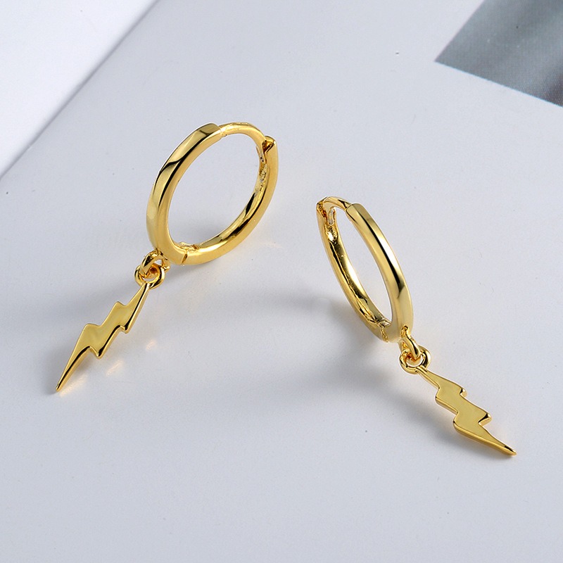 S925 sterling silver stud earrings lightning bolt earrings - Image 2