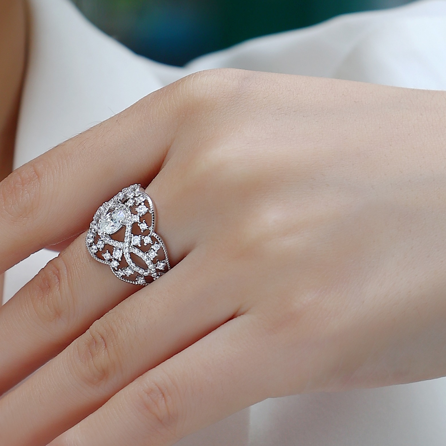 High Quality 925 Sterling Silver Ring Women's Romantic Ring Rhodium Plated Diamond Stone - Image 5