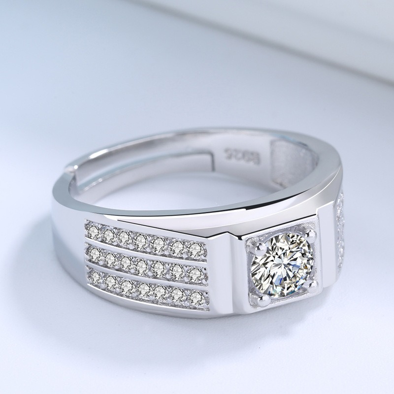 S925 sterling silver ring with diamond opening adjustable men's ring - Image 4