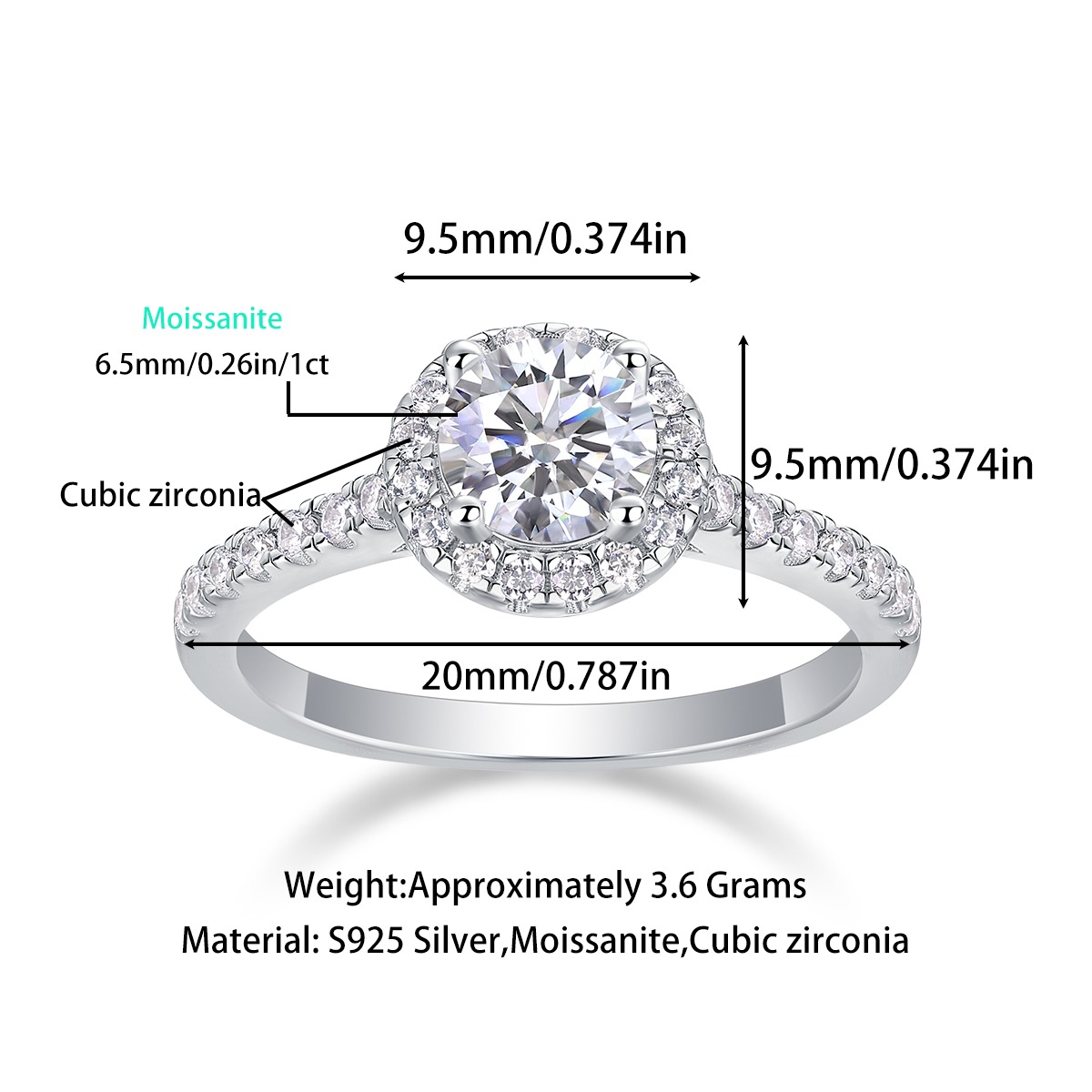 Jewelry Fine Jewelry Round Brilliant Cut Engagement Moissanite 925 Sterling Silver Ring For Women - Image 4