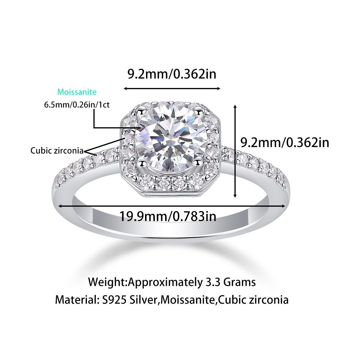 S925 Sterling Silver moissanite rings hip hop style Engagement female rings - Image 4