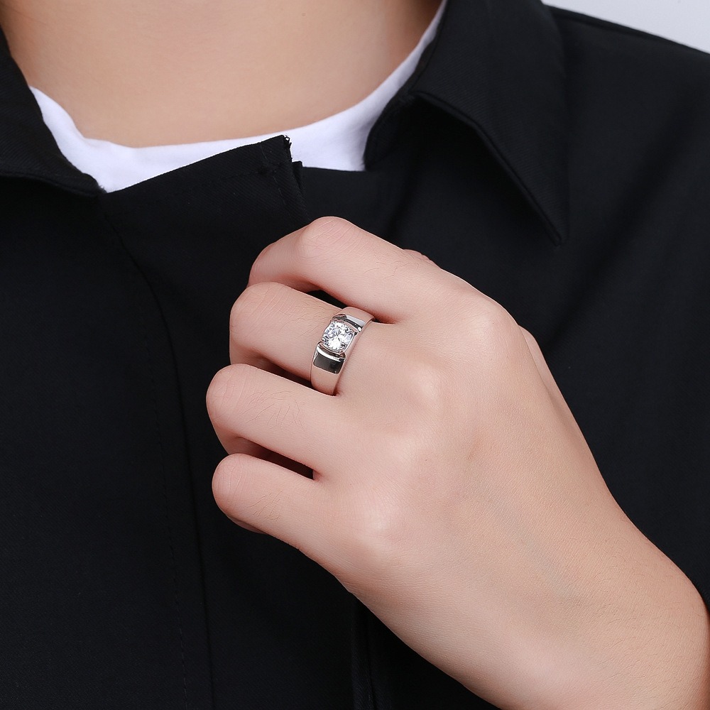 S925 Sterling Silver Ring Six Prongs 1 Carat GRA Moissanite Open Adjustable Men's Ring - Image 5