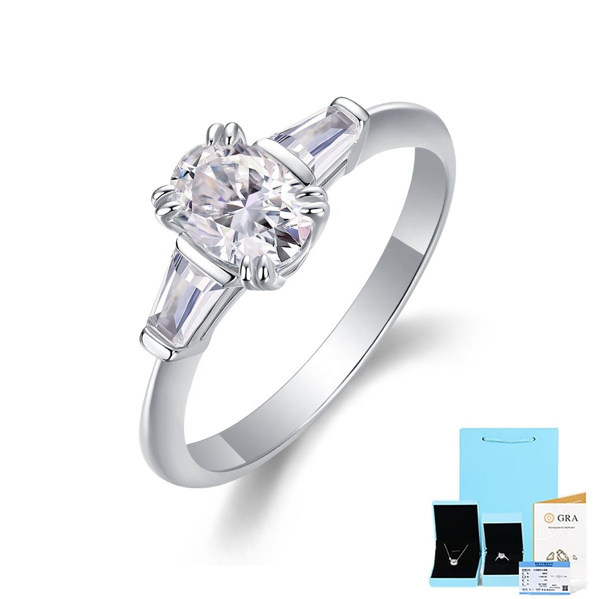 S925 Silver Missing Landing Ring Moissanite Ring Jewelry Custom 5*7mm 1ct D Color Premium Sense Ring For Women - Image 2