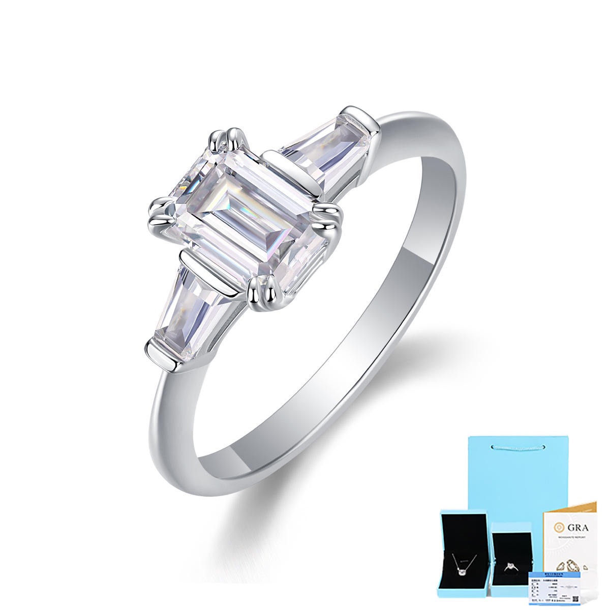Wholesale 925 Sterling Silver Women 1ct Bling Moissanite Engagement Ring For Woman Classic Type Emerald Cut - Image 3