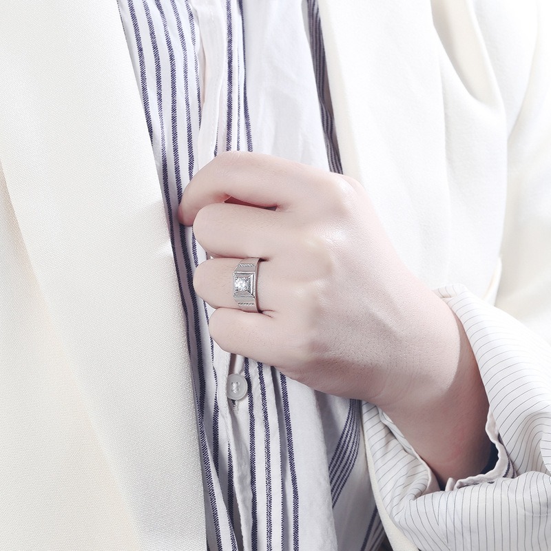 S925 sterling silver ring opening adjustable zircon men's ring - Image 5