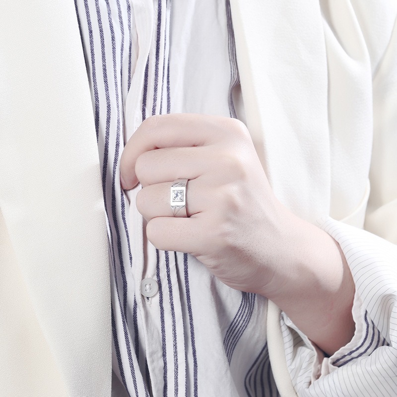 S925 sterling silver ring opening adjustable zircon men's ring - Image 5