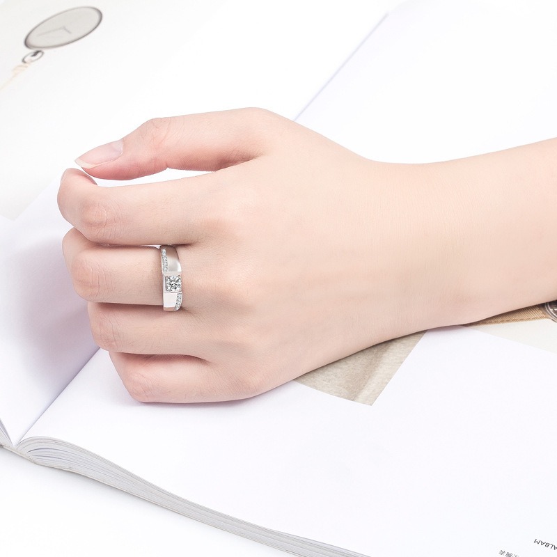 S925 sterling silver ring opening adjustable zircon men's ring - Image 4