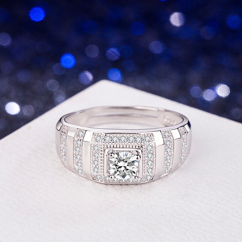 S925 sterling silver ring opening adjustable zircon men's ring - Image 2