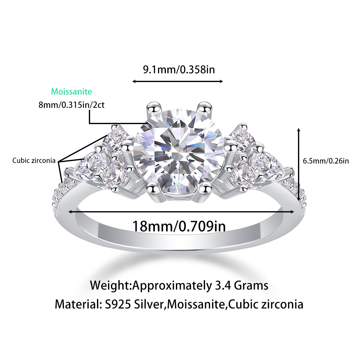 S925 Sterling Silver 2ct Moissanite Rings Exquisite Shiny Full Diamond Rings For Women Engagement Jewelry Manufacturer - Image 2