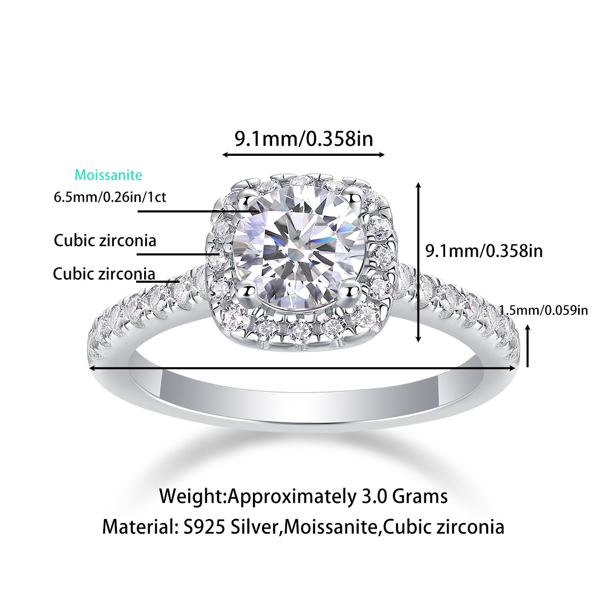 Wholesale S925 Sterling Silver Women 1ct Bling Moissanite Engagement Ring For Woman - Image 3