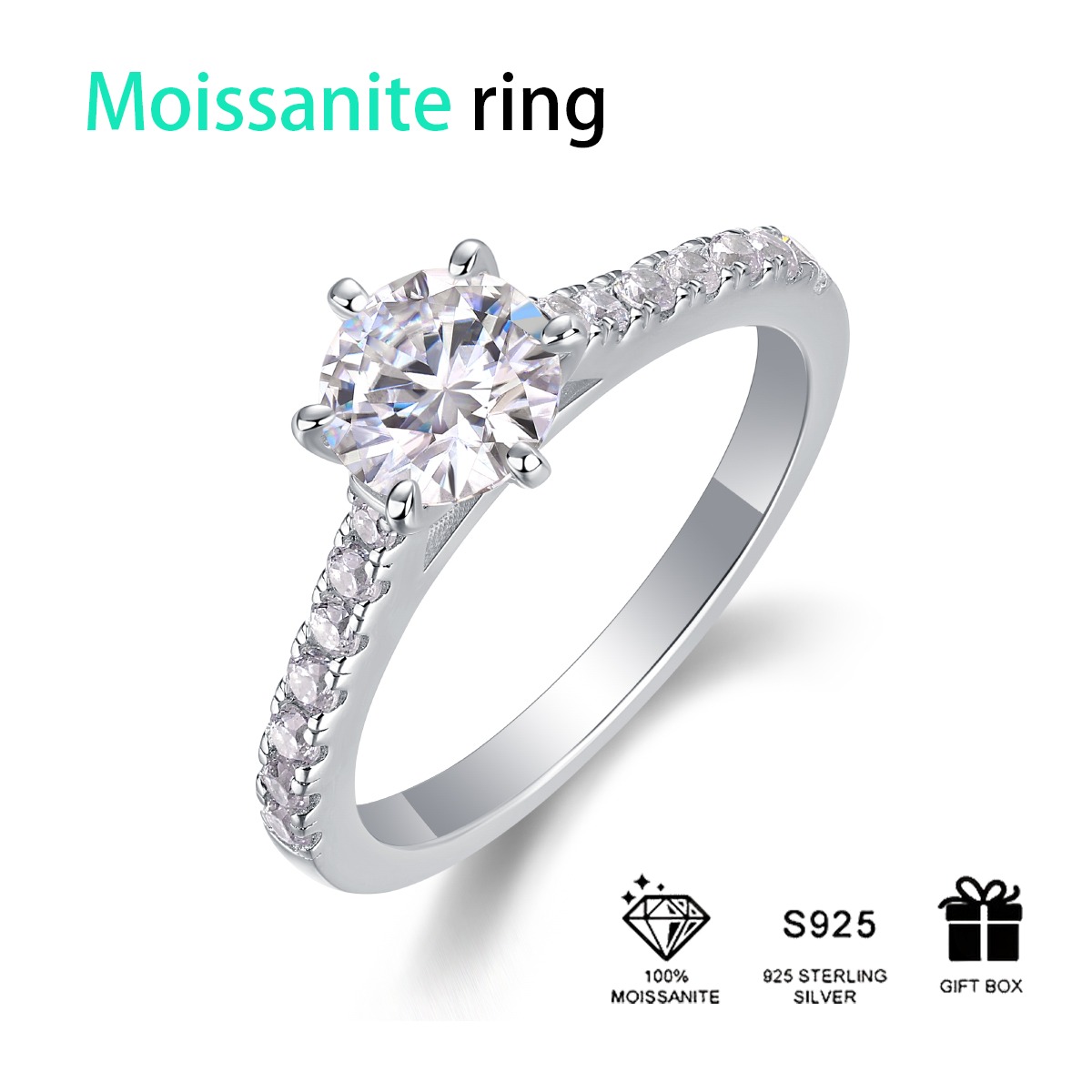 S925 silver rings plated moissanite ring for women moissanite big ring - Image 2