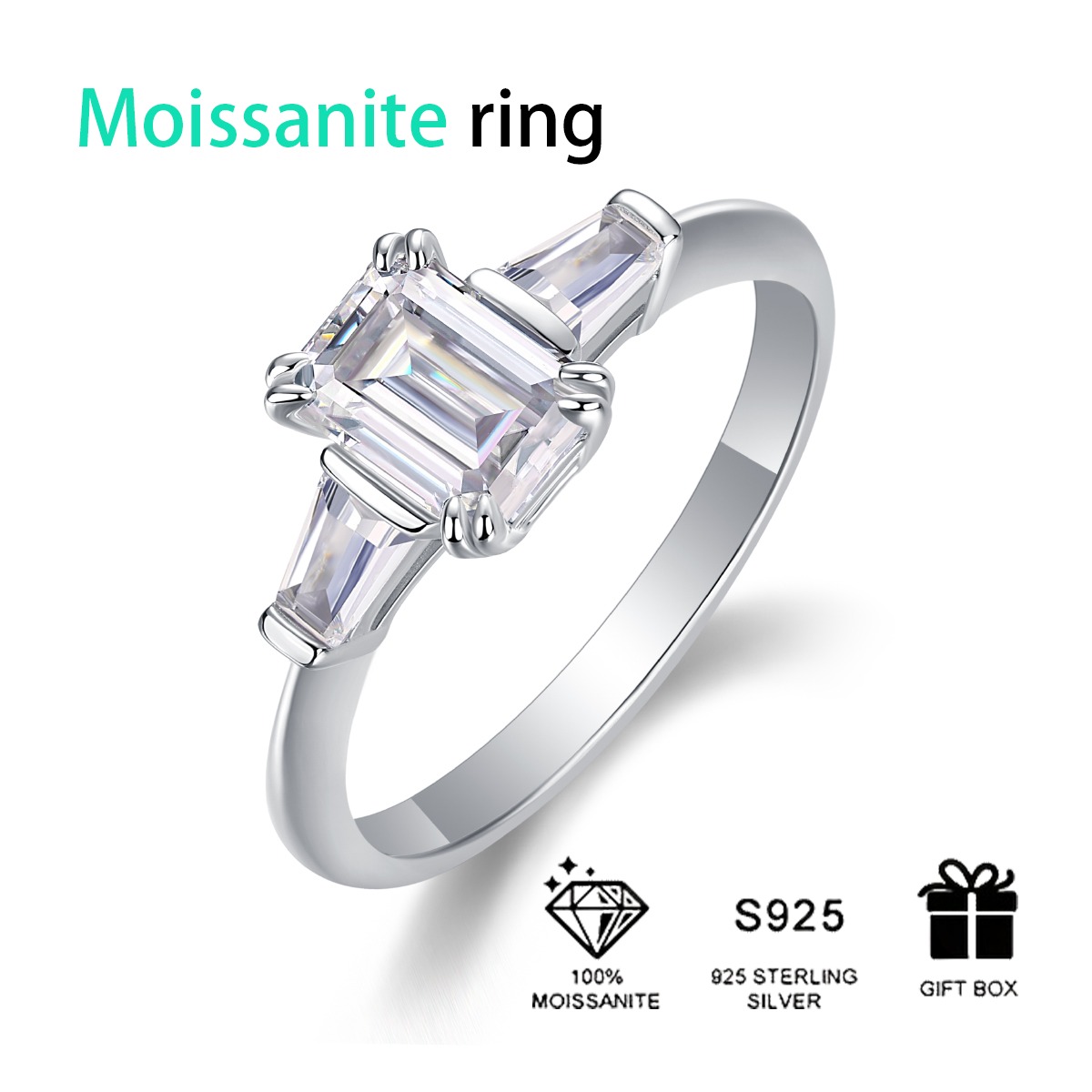 S925 moissanite ring wedding rings for women radiant moissanite diamond ring - Image 2