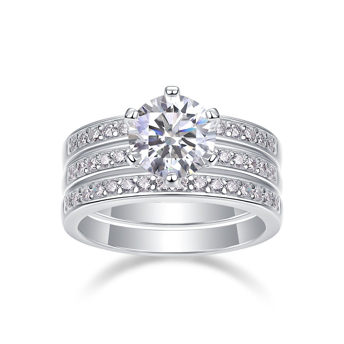 S925 Sterling Silver Ring Female 2 Carat Moissanite High Quality 925 Sterling Silver Moissanite Eternity Band Rings